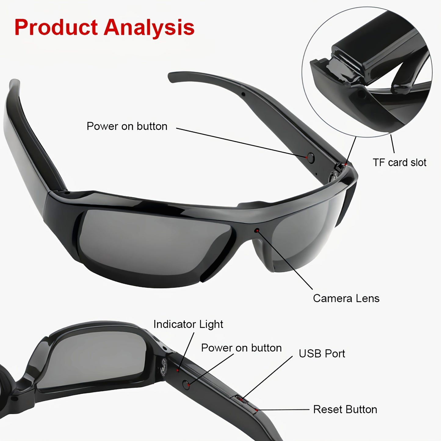 1080p HD Camera Glasses Outdoor Shooting